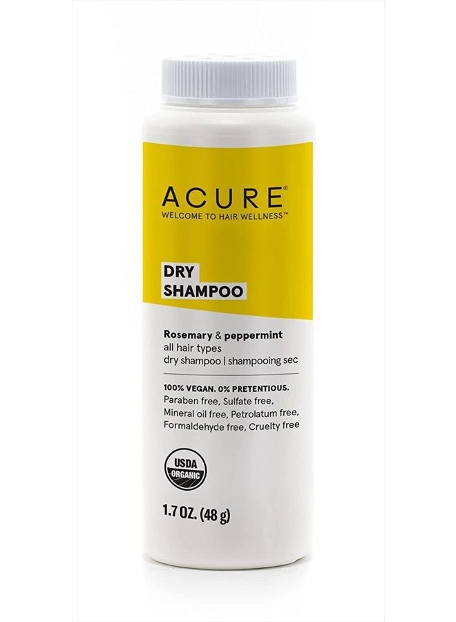 ACURE Dry Shampoo - All Hair Types | 100% Vegan | Certified Organic | Rosemary & Peppermint - Absorbs Oil & Removes Impurities Without Water | 1.7 Fl Oz