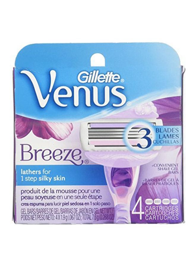 Pack Of 4 Venus Breeze Razor Cartridges Pink/White