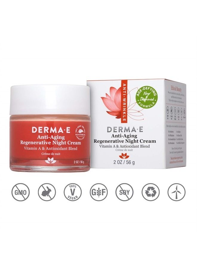 DERMA E Anti-Aging Regenerative Night Cream – Firming Astaxanthin Moisturizer for Face – Lightweight Overnight Anti-Wrinkle Cream with Jojoba Oil and Vitamin E, 2 oz