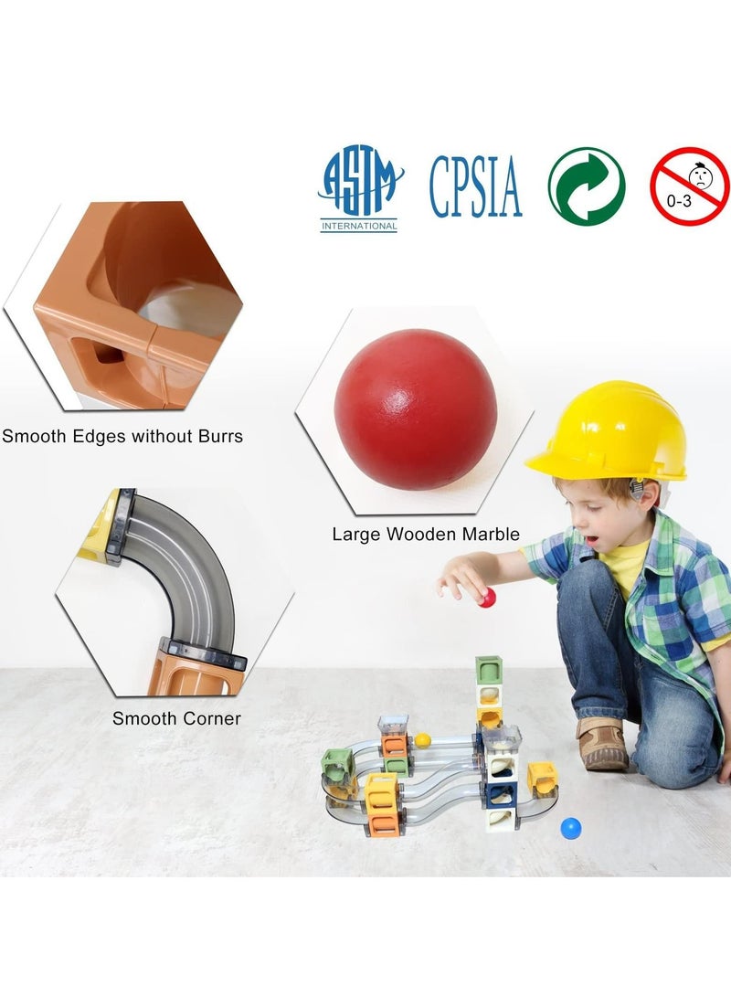 Marble Run Magnetic Tile, 3 Wooden Marbles and 61 Magnet Blocks Building Set, Marble Run Race Track Stacking Toys, Preschool Educational STEM Toys, Gifts for Boys Girls Age 3+