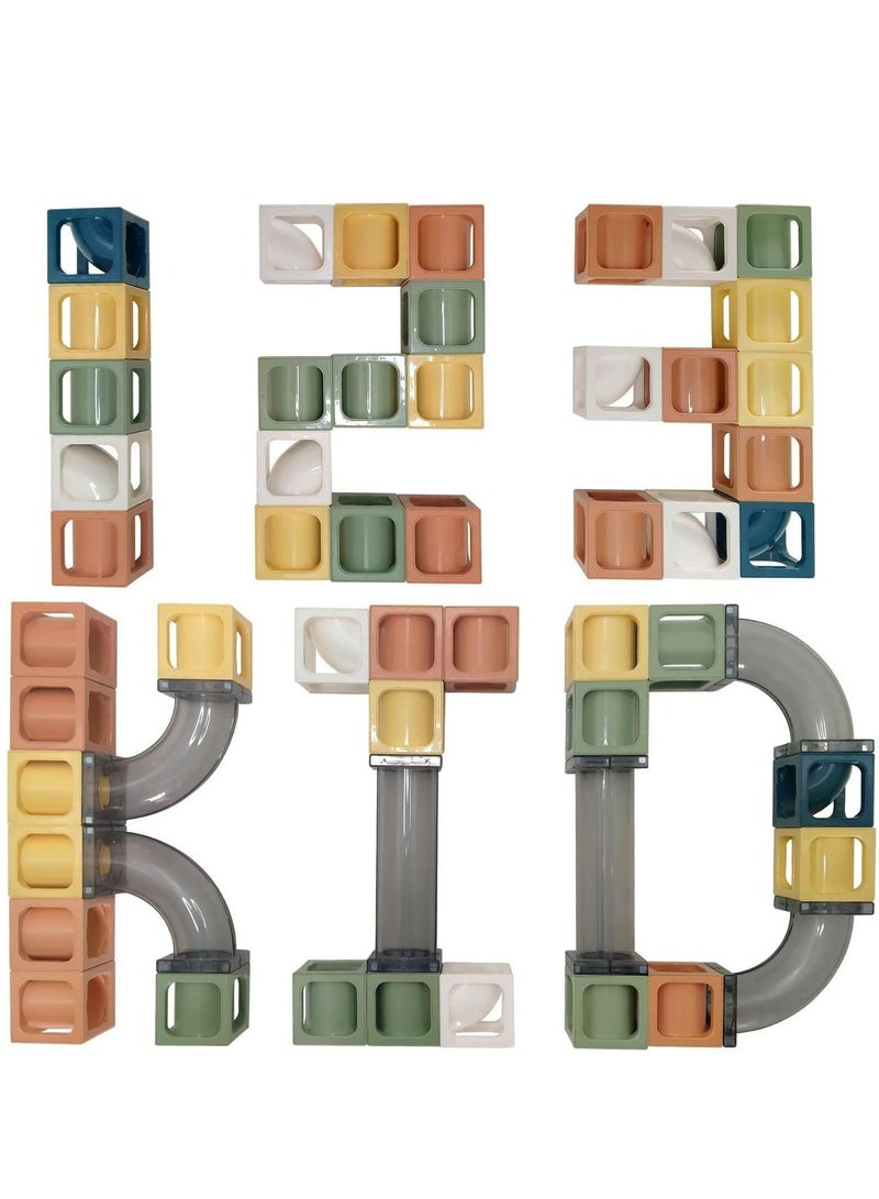 Marble Run Magnetic Tile, 3 Wooden Marbles and 61 Magnet Blocks Building Set, Marble Run Race Track Stacking Toys, Preschool Educational STEM Toys, Gifts for Boys Girls Age 3+
