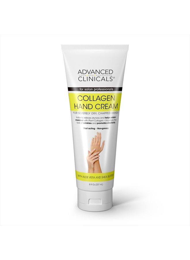 Collagen Hand & Body Cream Skin Care Moisturizer Lotion For Dry Cracked Skin. Soothing & Hydrating Lotion W/Aloe Vera, Green Tea, & Shea Butter, Large 8 Fl Oz