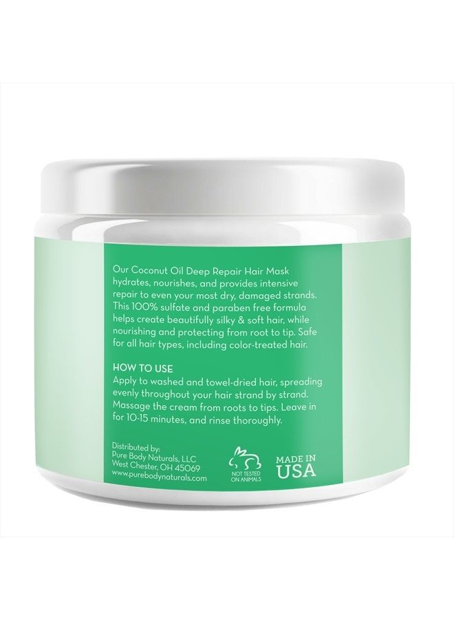 Coconut Oil Hair Mask, Deep Conditioning Hair Treatment for Dry Damaged and Color Treated Hair, Sulfate Free Hair Conditioner, Moisturizes, Repairs, 8.8 Fl Oz