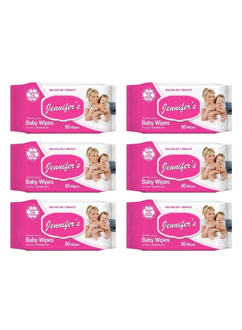 Baby Wipes For Sensitive Skin With Aloevera And Vitamin E 80's Pack Of 6