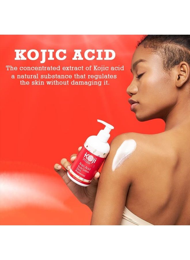 Kojic Acid Skin Brightening Body Lotion - Daily Moisturizer & Glowing Skin, Dark Spots, Uneven Skin Tone, Vegan, Not Tested on Animals, 8.45 Fl Oz Bottle
