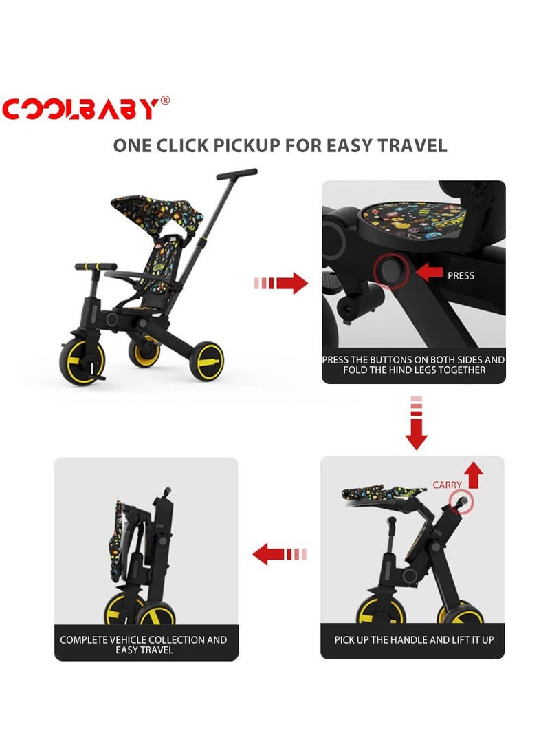 COOLBABY 7 IN 1 Foldable Kids Trike Toddler Tricycle 3 Wheel Kid Tricycle Baby Pushchair Stroller Tricycles Baby Trike For 1-6 Years Old
