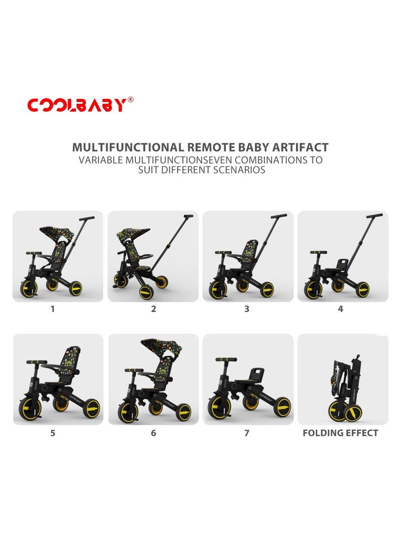 COOLBABY 7 IN 1 Foldable Kids Trike Toddler Tricycle 3 Wheel Kid Tricycle Baby Pushchair Stroller Tricycles Baby Trike For 1-6 Years Old
