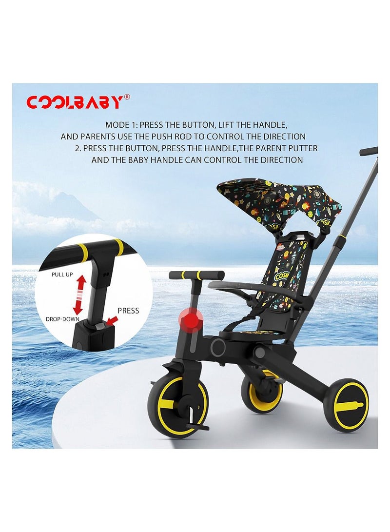 COOLBABY 7 IN 1 Foldable Kids Trike Toddler Tricycle 3 Wheel Kid Tricycle Baby Pushchair Stroller Tricycles Baby Trike For 1-6 Years Old