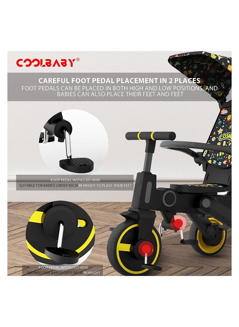 COOLBABY 7 IN 1 Foldable Kids Trike Toddler Tricycle 3 Wheel Kid Tricycle Baby Pushchair Stroller Tricycles Baby Trike For 1-6 Years Old