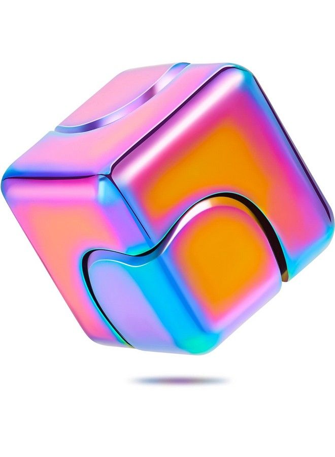 Fidget Cube Spinner Antianxiety Focusing Fidget Toys 4In1 Toy Metallic Focus Toy Cube Finger Top Desktop Stress Relieve Toys For Kids And Adults (Neon Rainbow)