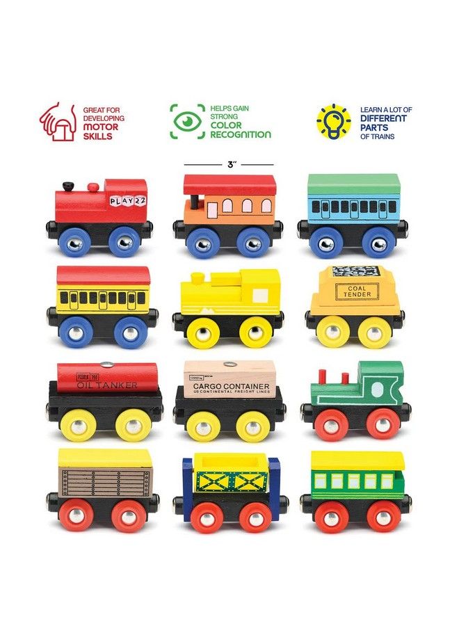 Wooden Train Set 12 Pcs Train Toys Magnetic Set Includes 3 Engines Toy Train Sets For Kids Toddler Boys And Girls Compatible With All Major Brands Original By Play22