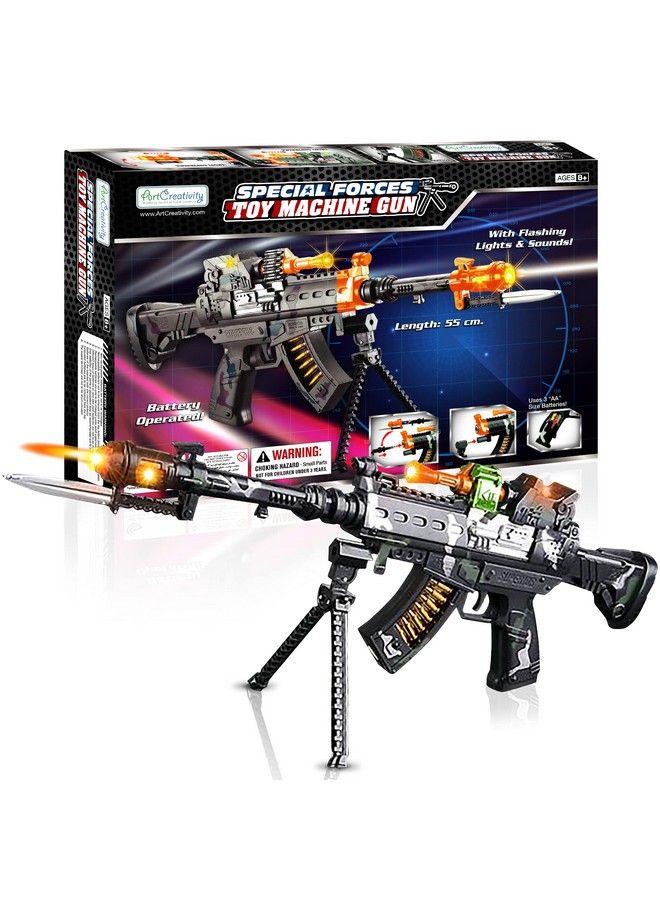 Special Forces Toy Machine Gun With Leds, Sound & Bayonet ; 22” Kids’ Light Up Military Assault Rifle ; Cool Stand & Shoulder Strap ; Batteries Included ; Great Gift For Boys And Girls