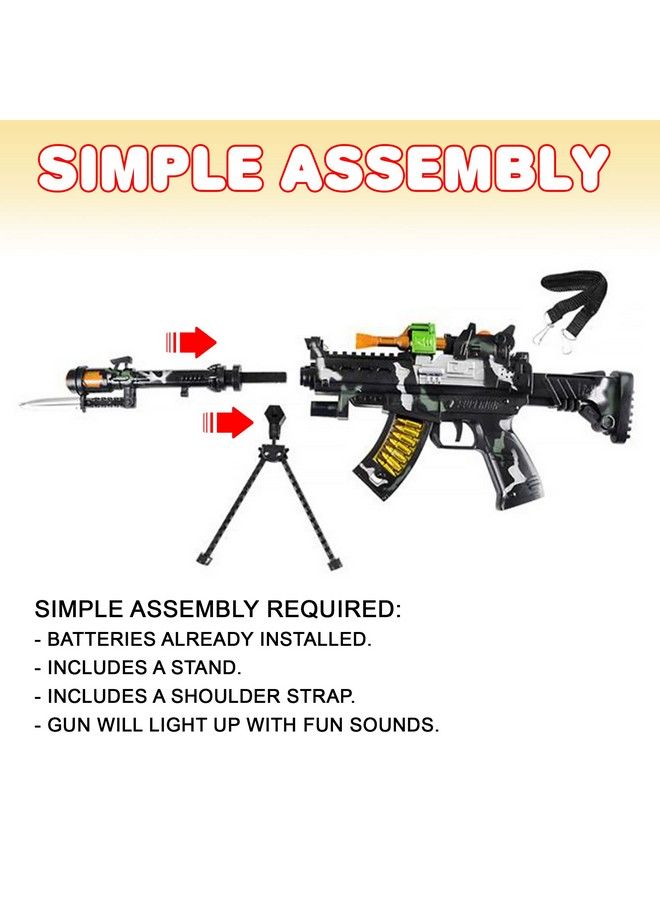 Special Forces Toy Machine Gun With Leds, Sound & Bayonet ; 22” Kids’ Light Up Military Assault Rifle ; Cool Stand & Shoulder Strap ; Batteries Included ; Great Gift For Boys And Girls