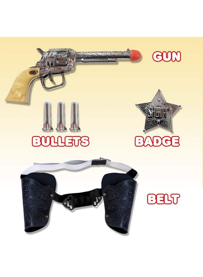 Old Western Action Belt Set For Kids With 2 Toy Pistols, Sheriff Badge, Gun Holsters, And 3 Play Bullets, Adjustable Cowboy Belt Dressup Accessories For Woody, Sheriff, Cowboy Costume