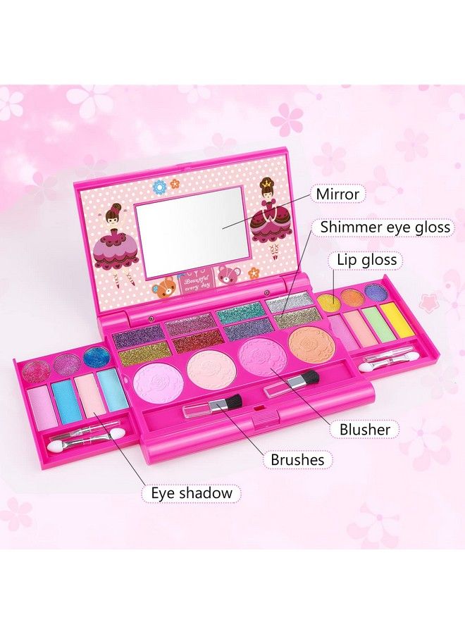 Kids Makeup Kit For Girl Washable Makeup Kit, Fold Out Makeup Palette With Mirror, Make Up Toy Cosmetic Kit Gifts For Girls Safety Tested Non Toxic, Pink