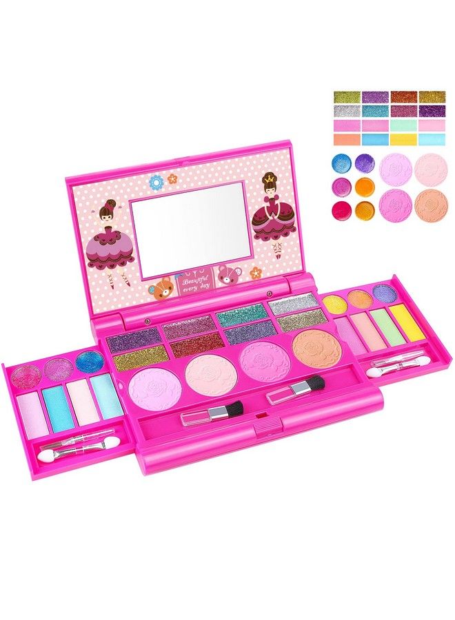 Kids Makeup Kit For Girl Washable Makeup Kit, Fold Out Makeup Palette With Mirror, Make Up Toy Cosmetic Kit Gifts For Girls Safety Tested Non Toxic, Pink