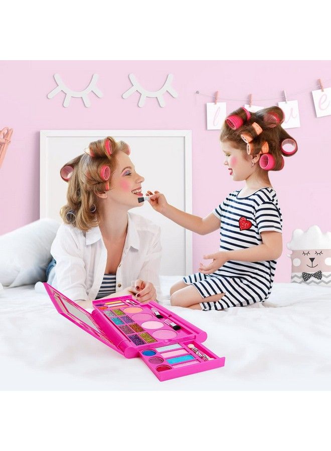 Kids Makeup Kit For Girl Washable Makeup Kit, Fold Out Makeup Palette With Mirror, Make Up Toy Cosmetic Kit Gifts For Girls Safety Tested Non Toxic, Pink