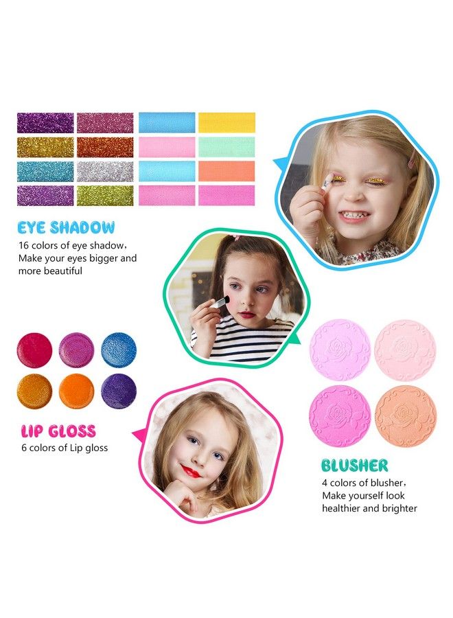 Kids Makeup Kit For Girl Washable Makeup Kit, Fold Out Makeup Palette With Mirror, Make Up Toy Cosmetic Kit Gifts For Girls Safety Tested Non Toxic, Pink