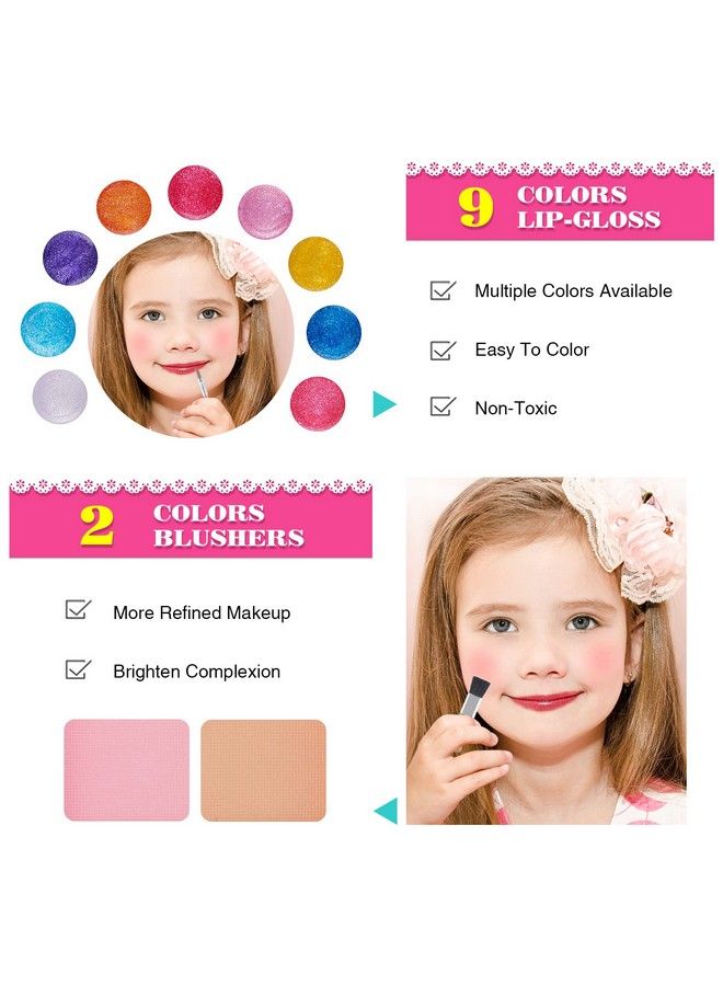 Kids Makeup Kit For Girls Princess Real Washable Cosmetic Pretend Play Toys With Mirror Safety Tested Non Toxic