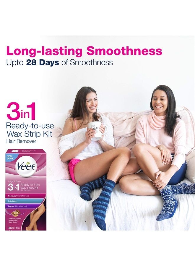 Leg and Body Hair Remover Cold Wax Strips, 40 Count (Packaging May vary)