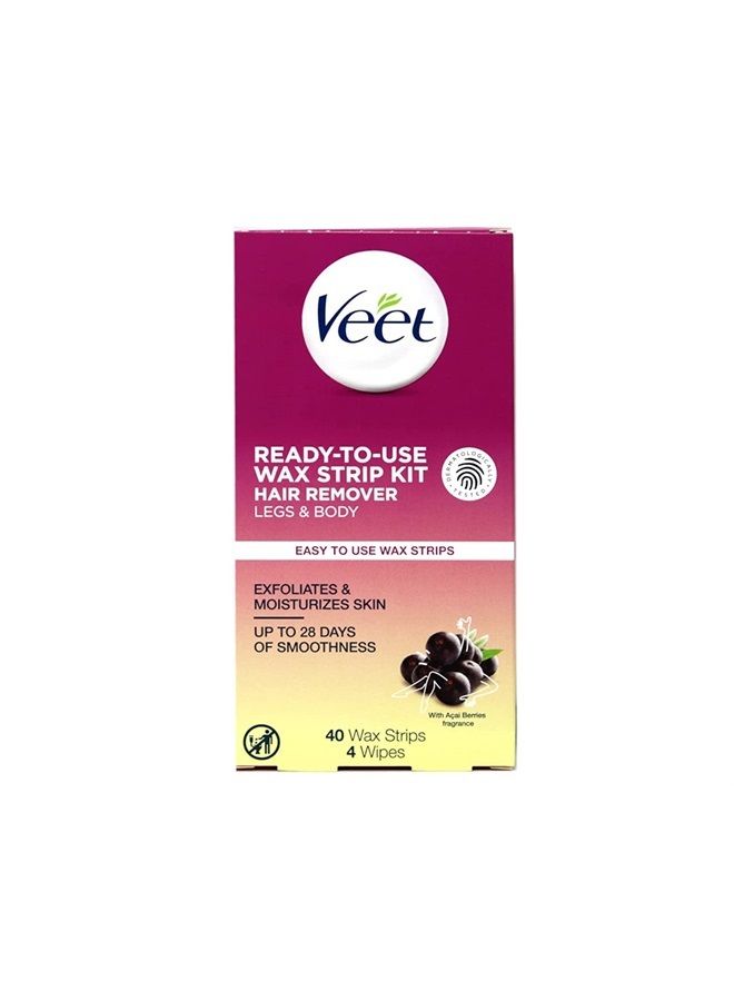 Leg and Body Hair Remover Cold Wax Strips, 40 Count (Packaging May vary)