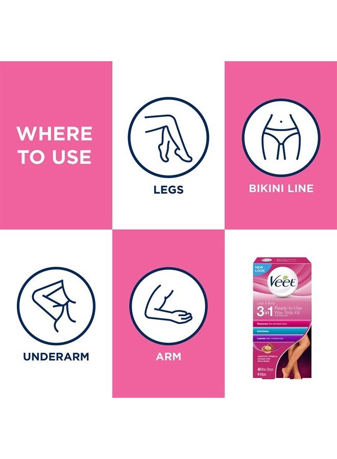 Leg and Body Hair Remover Cold Wax Strips, 40 Count (Packaging May vary)