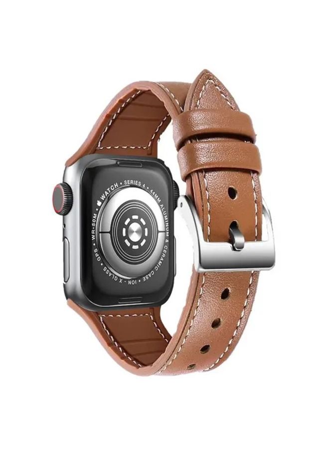 Green Lion Genuine Leather Watch Strap for Apple Watch 44mm - Brown