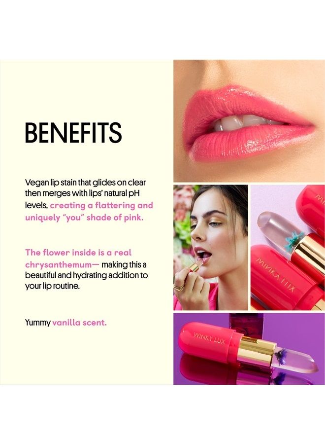 Flower Balm, pH Lip Balm, Color Changing Lipstick and Tinted Lip Balm Stain, Vegan & Cruelty Free Lip Balm, Hydrate & Plump, Sheer Pink Lipstick, Pink Flower
