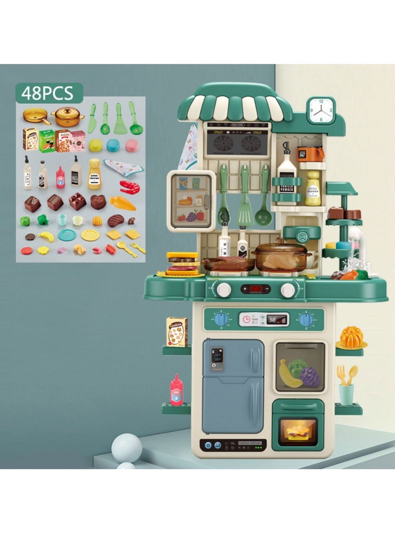 Kids Kitchen Play set, Mini Kitchen Toy Set, Toddler Cooking Pretend Play Kitchen Appliances with Light & Sound Simulation of Spray Sink Fruit Vegetable Children Role Play Toy for Girls Boys
