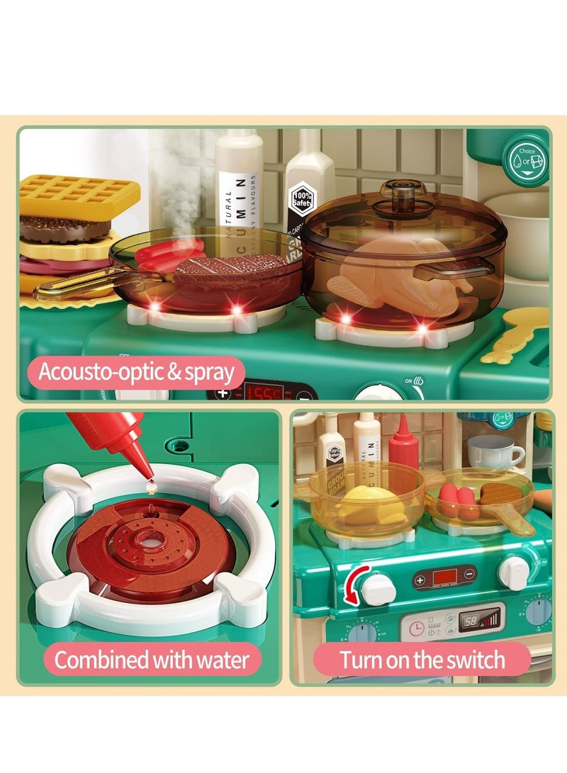 Kids Kitchen Play set, Mini Kitchen Toy Set, Toddler Cooking Pretend Play Kitchen Appliances with Light & Sound Simulation of Spray Sink Fruit Vegetable Children Role Play Toy for Girls Boys