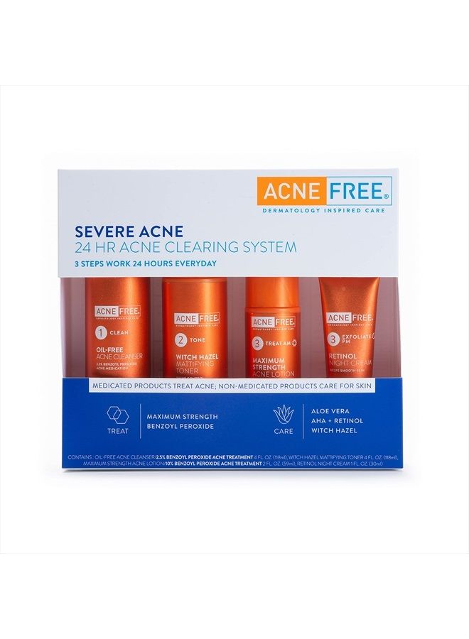 Severe Acne 24 Hour Clearing System for Stubborn Acne, 4 Step Routine Kit