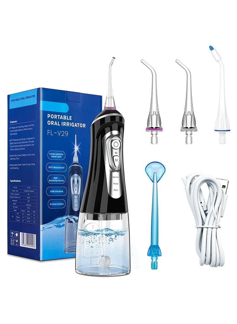 Water Flosser,Cordless Dental Oral Irrigator with 9 Modes, 320ML Portable and Rechargeable IPX7 Waterproof Water Pick with Cleanable Water Tank, Ideal Teeth Cleaner for Home and Travel