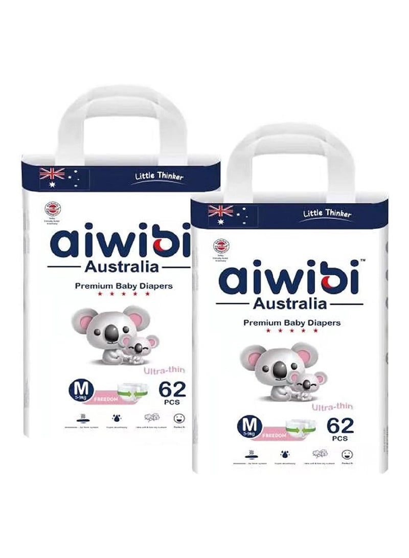 Aiwibi Premium Baby Diapers Pack of 2 Chlorine Free And Eco Friendly Ultra Thin Diaper 6 to 11Kg Medium Size