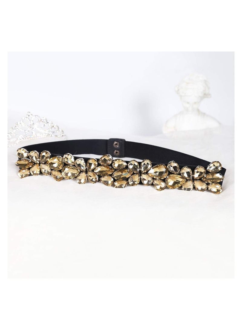 KASTWAVE Rhinestone Skinny Belt Floral Elastic Belt for Lady