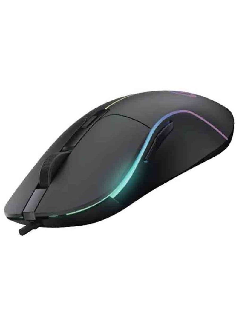 Gaming Mouse 7D Wired, 6 Breathing RGB, Rubberized Surface, Tracking Speed 28 IPS upto 6400 DPI Macro Software Function