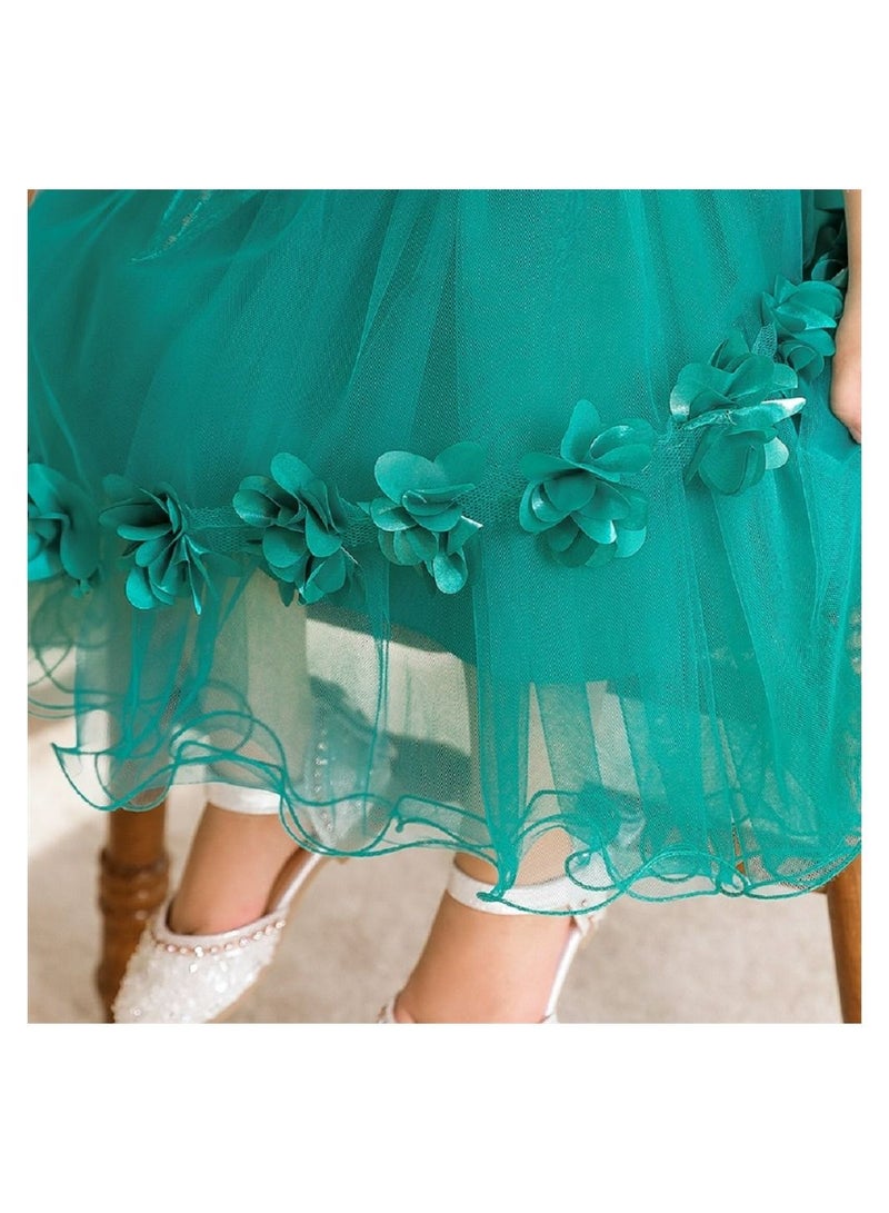 Elegant green knee-length dress with pearl and lace work dress for girls