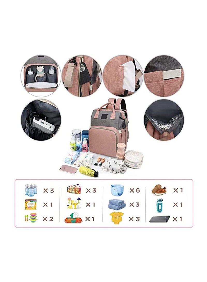 COOLBABY Diaper Bag Backpack 7 in 1 Travel Diaper Bag Mommy Bag With USB Charging Port (Pink-Grey)-Modern style