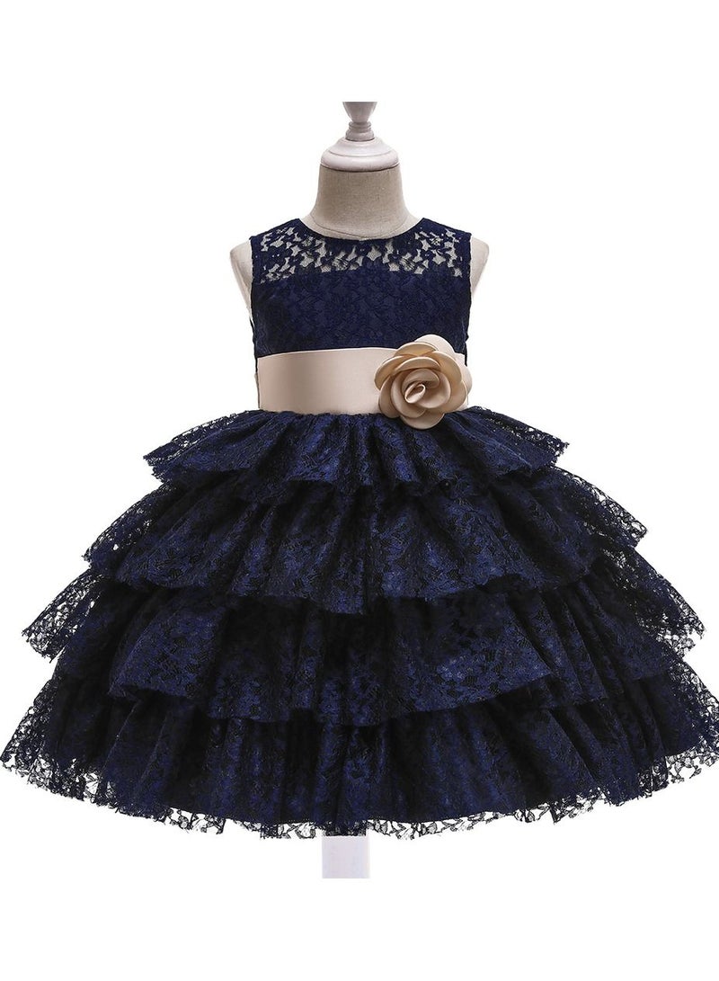 Mesh-layered frill with corsage party dress for girls