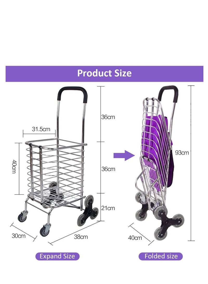 Folding Shopping Cart Trolley Grocery Market Cart With Rolling 8 Wheels Waterproof Removable Bag