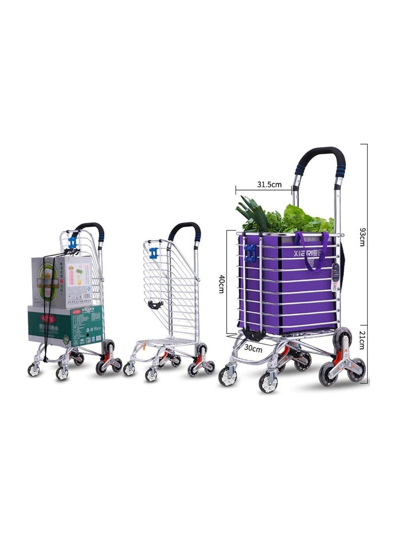 Folding Shopping Cart Trolley Grocery Market Cart With Rolling 8 Wheels Waterproof Removable Bag