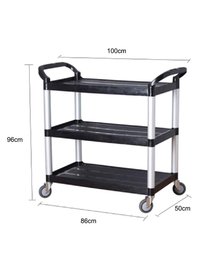 Large Utility Rolling Cart Kitchen Trolley, 3 Tier Commercial Rolling Service Cart for Hotel Restaurant