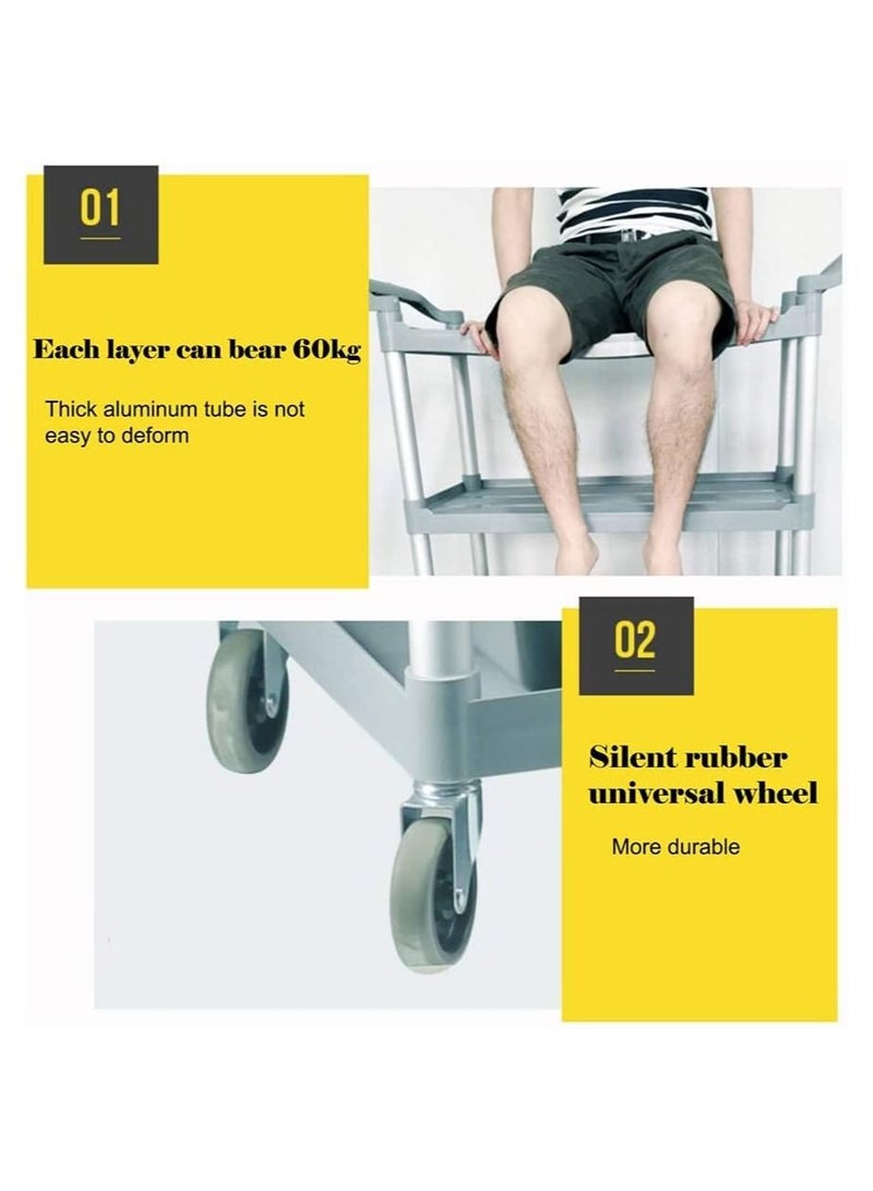 Large Utility Rolling Cart Kitchen Trolley, 3 Tier Commercial Rolling Service Cart for Hotel Restaurant