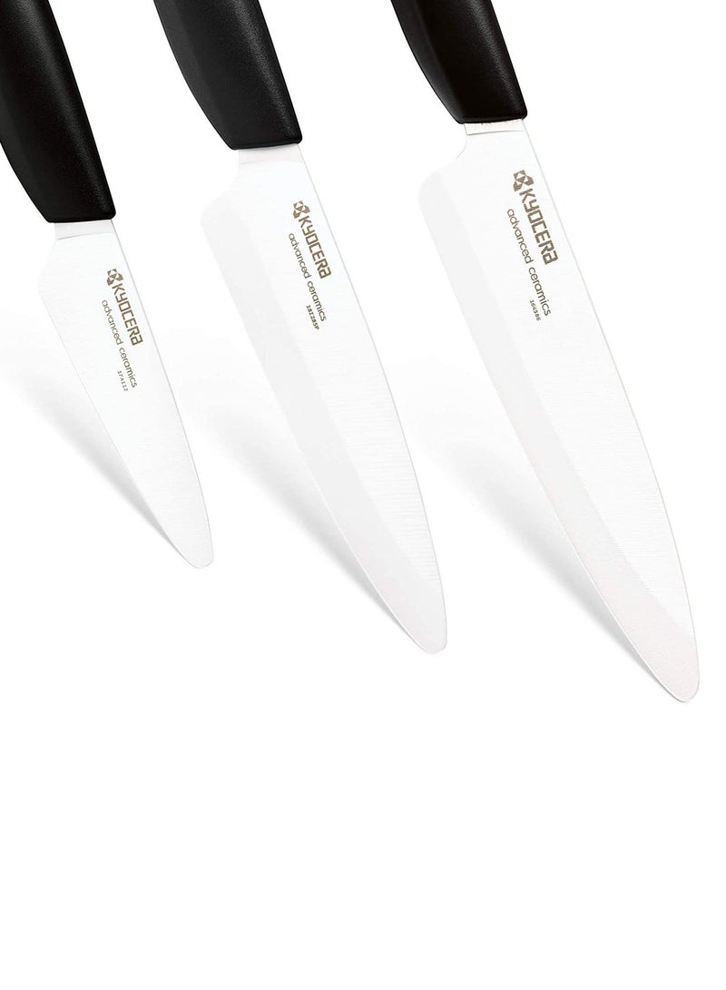 Kyocera White Ceramic Chefs Serrated Paring Knife 3 Piece Knife Set for Kitchen