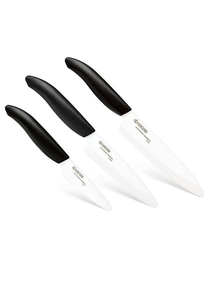 Kyocera White Ceramic Chefs Serrated Paring Knife 3 Piece Knife Set for Kitchen