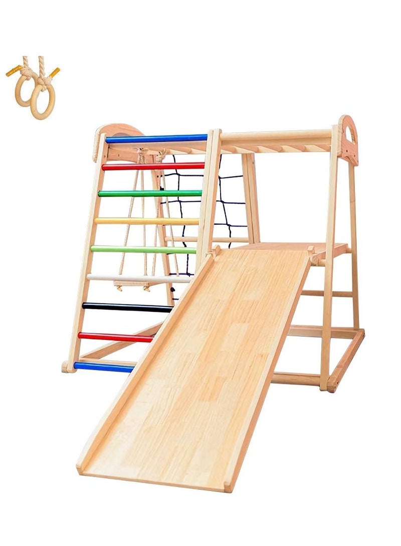 COOLBABY 6 in 1 Solid Wood Children's Climbing Frame. Indoor Toddler And Kids Indoor Gym Playground. Rock Climbing Slide Swing Combination. Double-Sided Slide Board (Climbing/Slide)