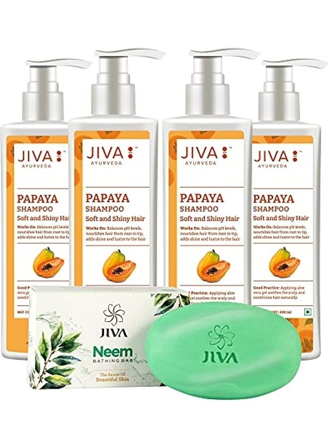 Pack Of 4 Papaya Shampoo With Neem Soap White 400ml