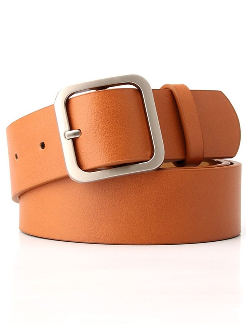 Vintage Simple Versatile Square Button PU Leather Belt 105cm Orange