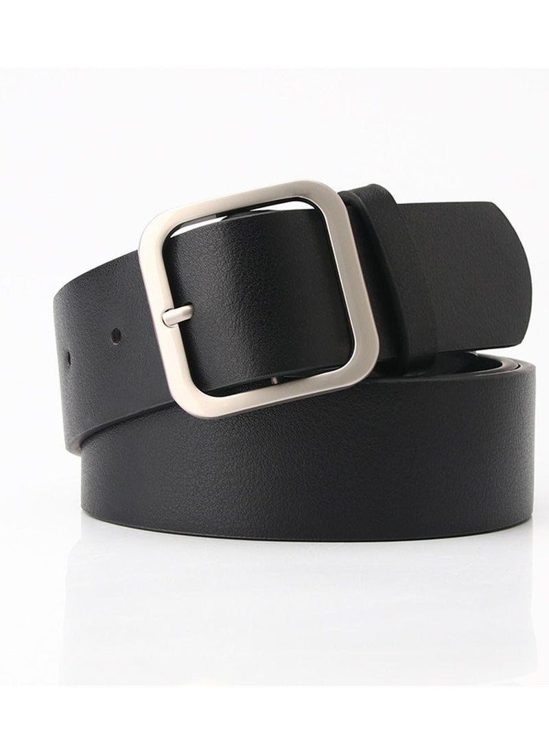 Vintage Simple Versatile Square Button PU Leather Belt 105cm Black