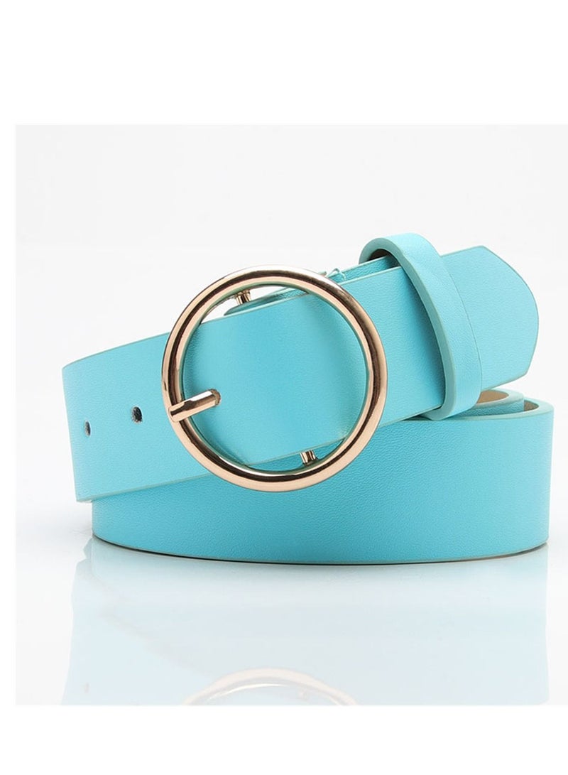 Round Button Casual Simple Versatile Women's Jeans Accessory Belt 105cm Blue