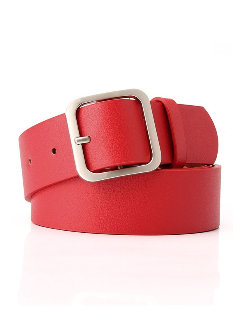 Vintage Simple Versatile Square Button PU Leather Belt 105cm Red